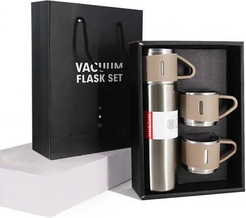 Premium Vacuum Flask Set – 500ml Stainless Steel Insulated Bottle with 3 Cups